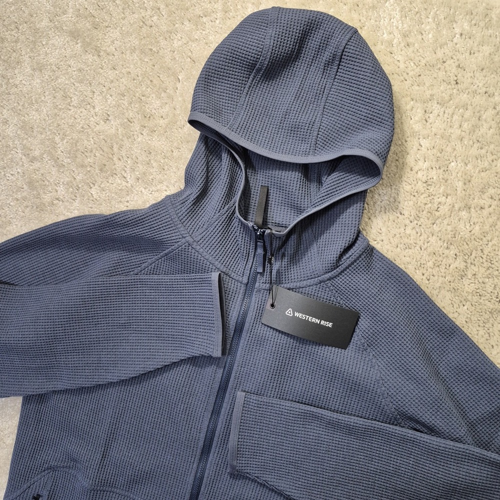 Western Rise Venture Zip Hoodie Mens Medium Blue Waffle Knit Active Outdoor New